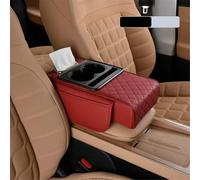 Reposabrazos Multifuncional Grueso Coche, Caja Almacenamiento Almohadilla Altura, Espuma Viscoelástica, Cojín Protector Central Portavasos(Red)