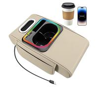 Reposabrazos para coche, con grosor extra y elevador portabotellas integrado, con bolsillo lateral, ambiente, puerto USB y almohadilla de altura para reposabrazos, para coche, SUV e interior de