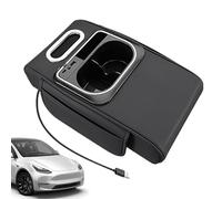 Reposabrazos para coche, soporte para botellas, de pañuelos, con compartimento lateral, iluminación ambiental, USB, alfombrilla de equilibrio de altura, consola central, cojín acolchado para