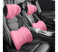 Reposacabezas Y Soporte Lumbar Coche para Santana 2005-2022, Almohada Cervical ErgonóMica El Cuello Support del Asiento Cojin Driving,D/Pink