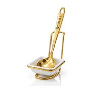 Reposacucharas Cocina Dorado con Cuenco de Cerámica - Soporte para Cuchara en Acero Inoxidable - Organizador de Utensilios, Antigoteo, Fácil Limpieza (SET GOLDEN/CUCHARA)