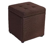 Reposapiés acolchado de lino otomano, patas de madera, color blanco, 30 x 30 x 35 cm, elegante taburete para decoración del hogar, sala de estar, cómodo reposapiés