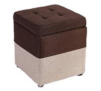 Reposapiés acolchado de lino para almacenamiento, cómodo reposapiés con patas de madera, asiento abombado, color blanco, 30 x 30 x 35 cm