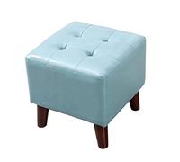 Reposapiés cuadrado de cuero con patas de madera maciza, taburete de sofá de estilo nórdico, reposapiés creativo para sala de estar, cómodo taburete individual para decoración del hogar