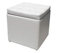 Reposapiés cuadrado de piel sintética con tapa de almacenamiento para sala de estar y dormitorio, muebles blancos, 30 x 30 x 35 cm