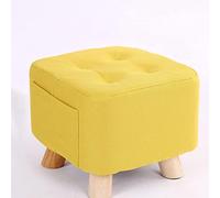 Reposapiés cuadrado pequeño de lino amarillo con compartimento para cambiar zapadrado pequeño de lino amarillo con compartimento para cambiar zapatos para salón y dormitorio, 28 x 28 x 25 cm
