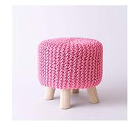 Reposapiés de algodón tejido a mano reposapiés para sala de estar, taburete redondo nórdico, taburete de sofá con patas de madera con 4 patas antideslizantes (color: rosa)