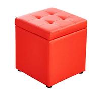 Reposapiés de almacenamiento de piel sintética con tapa abatible, organizador pade piel sintética con tapa abatible, organizador para el hogar y la oficina, color rojo, 30,5 x 30,5 x 35,5 cm