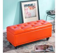 Reposapiés de almacenamiento grande con asiento acolchado de piel sintética, elegante baúl de almacenamiento para pasillo y cómodo reposapiés perfecto para decoración del hogar y decoración