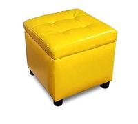 Reposapiés de Cuero Encerado con Forma de Cubo, reposapiés otomano con Caja de Almacenamiento para Puerta, Cambiador de Zapatos, Amarillo, 35 x 35 x 32 cm (14 x 14 x 13 p
