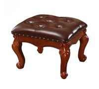 Reposapiés de cuero vintage con marco de madera maciza, taburete tapizado para piano de maquillaje para sala de estar, sofá, entrada (32 cm, café)
