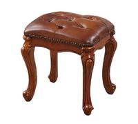 Reposapiés de cuero vintage tallado de madera maciza para sofá, taburete tapizado, maquillaje, piano, para sala de estar y entrada (47 cm, café)
