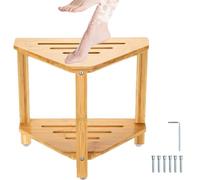 Reposapiés de ducha de 14.5 pulgadas, taburete de ducha de madera con estante de almacenamiento, taburete de ducha impermeable para pequeños espacios interiores de ducha, afeitado de pelo de piernas