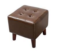 Reposapiés de estilo otomano, cuadrado, de cuero, con 4 patas, de madera maciza, taburete nórdico, reposapiés, taburete creativo para salón, taburete individual, color café, tamaño mediano