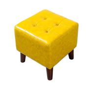 Reposapiés de estilo otomano, cuadrado, de cuero, con 4 patas, madera maciza, taburete nórdico, reposapiés, taburete creativo para salón, taburete individual, amarillo, tamaño mediano