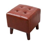 Reposapiés de estilo otomano, cuadrado, de piel, con 4 patas, de madera maciza, taburete nórdico, reposapiés, taburete creativo para salón, taburete individual, color marrón rojizo, tamaño mediano