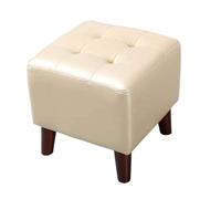 Reposapiés de estilo otomano, cuadrado, de piel, con 4 patas, de madera maciza, taburete nórdico, reposapiés, taburete creativo para salón, taburete individual, champán, pequeño