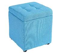 Reposapiés de lino, cubo de almacenamiento otomano, color blanco, 30 x 30 x 35 cm, patas de madera acolchadas, elegante puf para sala de estar, dormitorio, oficina