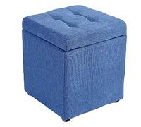 Reposapiés de lino otomano con almacenamiento, 30 x 30 x 35 cm, taburete de cubo blanco, reposapiés acolchado, patas de madera, decoración elegante del hogar para sala de estar