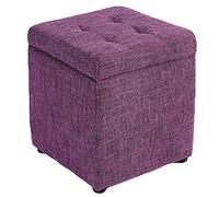 Reposapiés de lino otomano con almacenamiento, taburete acolchado con patas de madera, 30 x 30 x 35 cm, ideal para sala de estar y dormitorio