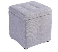 Reposapiés de lino otomano con almacenamiento, taburete tapizado, patas de madera, banco nizer blanco, 30 x 30 x 35 cm, decoración elegante para el hogar y asiento funcional