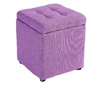 Reposapiés de lino otomano de almacenamiento, cubo tapizado blanco con patas de madera, 30 x 30 x 35 cm, elegante nizer para sala de estar y dormitorio