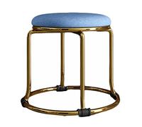 Reposapiés de lino, redondo, otomano, moderno, acolchado, tocador, reposapiés, mesa auxiliar, asiento, tocador con base de metal dorado (azul, 36 x 30 cm) (color azul, tamaño: 6 unidades)