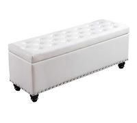 Reposapiés de madera con asiento de piel sintética, carga máxima de 150 kg, diseño rectangular, duradero, ideal para uso doméstico u oficina