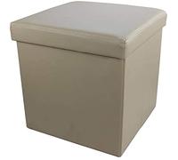 Reposapiés de piel sintética con tapa, plegable, caja de almacenamiento para sala de estar, dormitorio, pasillo, reposo, taburete de 12 x 12 x 12 pulgadas, color caqui
