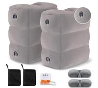 Reposapiés de viaje para avión, cojín inflable para viajes, almohada de altura ajustable para reposapiés en aviones, avión, tren, coche, oficina, para dormir en vuelos largos (gris, 2 piezas)