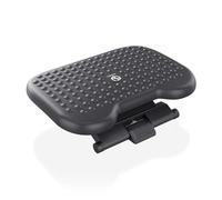 Reposapies inclinable y ajustable en altura, color negro, ideal para mejorar la postura y el confort al trabajar.