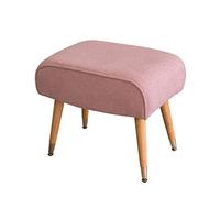 Reposapiés otomano acolchado suave rectangular con patas de madera, taburete de maquillaje para salón y dormitorio, taburete pequeño de lino rosa para decoración elegante