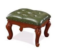 Reposapiés otomano con marco de madera maciza, taburete pequeño de cuero para sofá, reposapiés vintage y reposapiés otomanos, sala de estar o dormitorio (12.6 pulgadas de alto, verde)