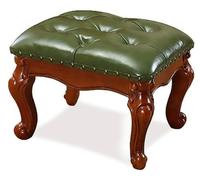 Reposapiés otomano con marco de madera maciza, taburete vintage de cuero para sofá, color verde, muebles clásicos para sala de estar o dormitorio