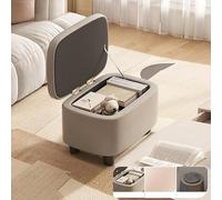 Reposapiés otomano con patas de madera, asiento acolchado, solución de almacenamiento para sala de estar y dormitorio