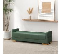 Reposapiés otomano de almacenamiento con asiento acolchado, organizador de zapatos que ahorra espacio para entrada, dormitorio o sala de estar, reposapiés de cuero con almacenamiento