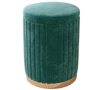 Reposapiés otomano de almacenamiento de lino verde con asiento acolchado y tapa redonda, 34 x 45 cm, elegante y funcional pieza de decoración del hogar