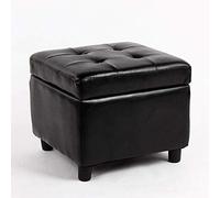 Reposapiés otomano de almacenamiento, tapizado de cuero con compartimento de almacenamiento y patas de madera, color marrón