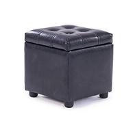Reposapiés otomano de cuero negro con caja de almacenamiento oculta resistente al agua, taburete rectangular cuadrado de 42 x 42 x 40 cm