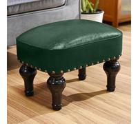 Reposapiés otomano de cuero, taburete rústico, reposapiés de madera, reposapiés rectangular pequeño otomano para dormitorio, sala de estar, oficina, recibidor, color verde oscuro