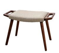 Reposapiés otomano de lino, taburete acolchado de madera para sala de estar, oficina, cocina, dormitorio, taburete pequeño para adultos