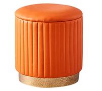 Reposapiés otomano de terciopelo redondo para sala de estar, dormitorio, tapizado vintage, tocador, cambiador, reposapiés con tapa, diseño de rayas naranjas, 40 x 43 cm