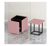 Reposapiés otomano móvil y apilable, 5 en 1, silla de cubo de cuero con ruedas giratorias, silla apilable cuadrada para comedor, dormitorio, rosa, 17.7 x 17.7 x 17.7 pulgadas
