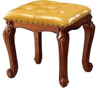Reposapiés otomano pequeño de cuero, taburete de madera maciza tallada vintage para sofá, taburete de piano tapizado para sala de estar, sofá, entrada