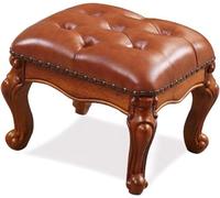 Reposapiés otomano pequeño de cuero, taburete de madera maciza tallada vintage para sofá, taburete tapizado para piano de maquillaje para sala de estar, sofá, entrada