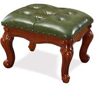 Reposapiés otomano pequeño de cuero, taburete de madera maciza tallada vintage para sofá, taburete tapizado para piano de maquillaje para sala de estar, sofá, entrada