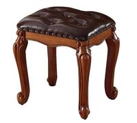 Reposapiés otomano pequeño de cuero, taburete de madera maciza tallada vintage para sofá, taburete tapizado para piano de maquillaje para sala de estar, sofá, entrada