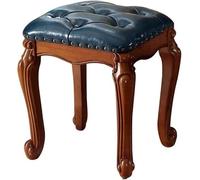 Reposapiés otomano pequeño de cuero, taburete de madera maciza tallada vintage para sofá, taburete tapizado para piano de maquillaje para sala de estar, sofá, entrada