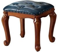 Reposapiés otomano pequeño de cuero, taburete de madera maciza tallada vintage para sofá, taburete tapizado para piano de maquillaje para sala de estar, sofá, entrada