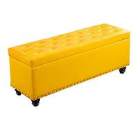Reposapiés otomano rectangular con caja de almacenamiento y asiento acolchado de piel sintética, color amarillo, carga máxima de 150 kg